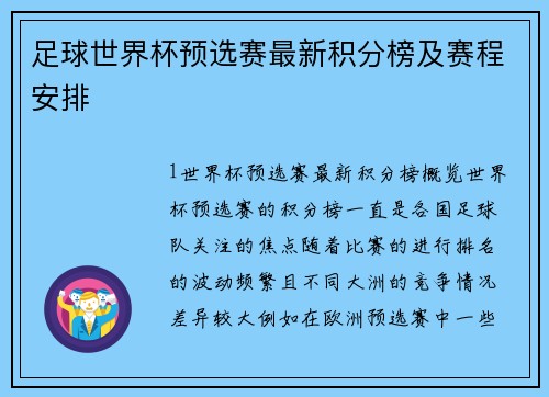 足球世界杯预选赛最新积分榜及赛程安排