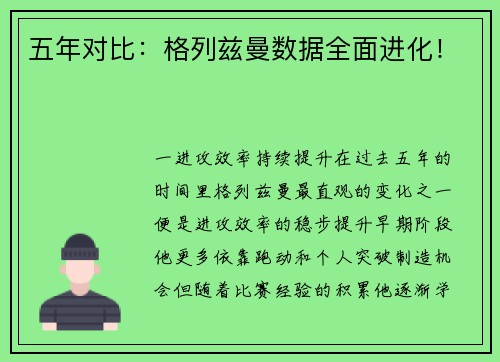 五年对比：格列兹曼数据全面进化！